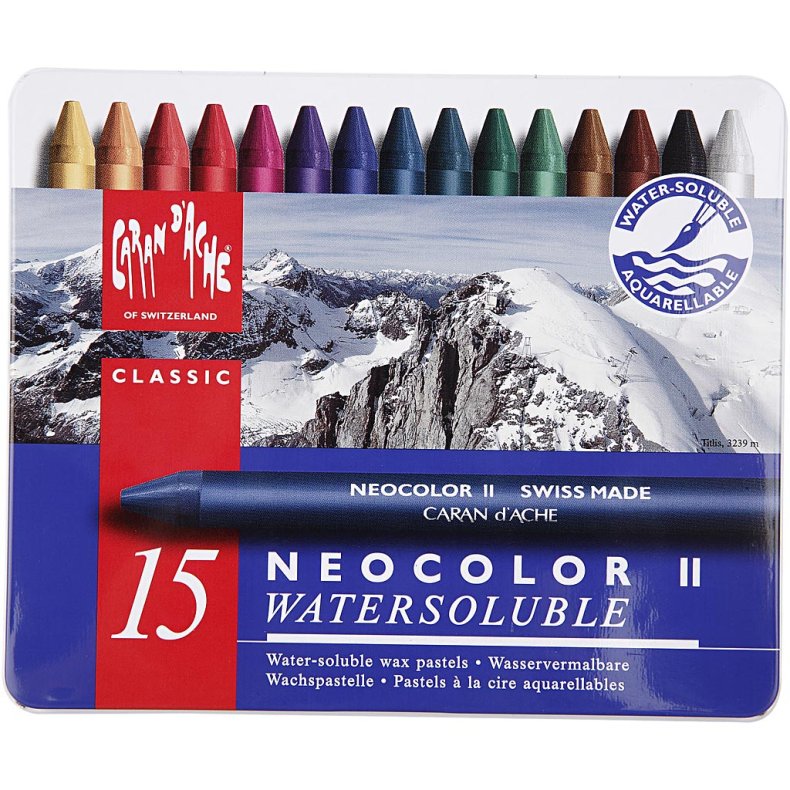 CARAN D&rsquo;ACHE Neocolor II, L: 10 cm, tykkelse 8,5 mm, ass. farver, 15 stk./ 1 pk.