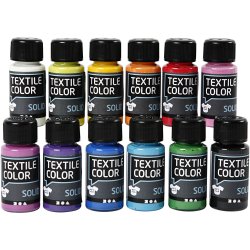Textile Solid, d&aelig;kkende, ass. farver, 12x50 ml/ 1 pk.