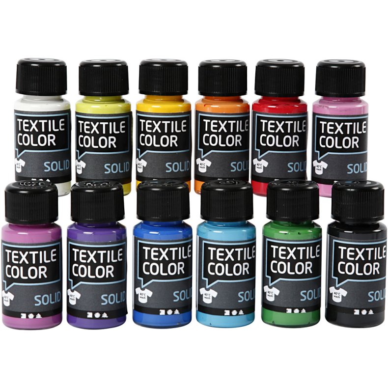 Textile Solid, d&aelig;kkende, ass. farver, 12x50 ml/ 1 pk.