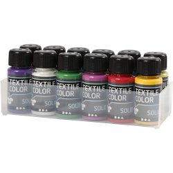 Textile Solid, d&aelig;kkende, ass. farver, 12x50 ml/ 1 pk.