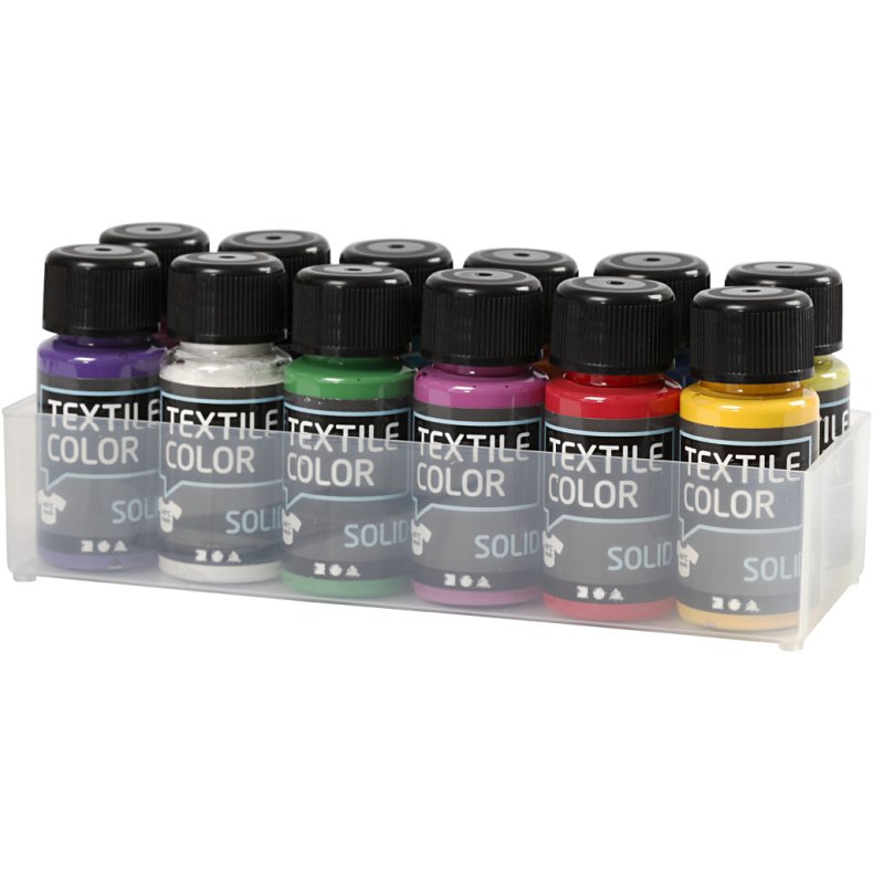 Textile Solid, d&aelig;kkende, ass. farver, 12x50 ml/ 1 pk.