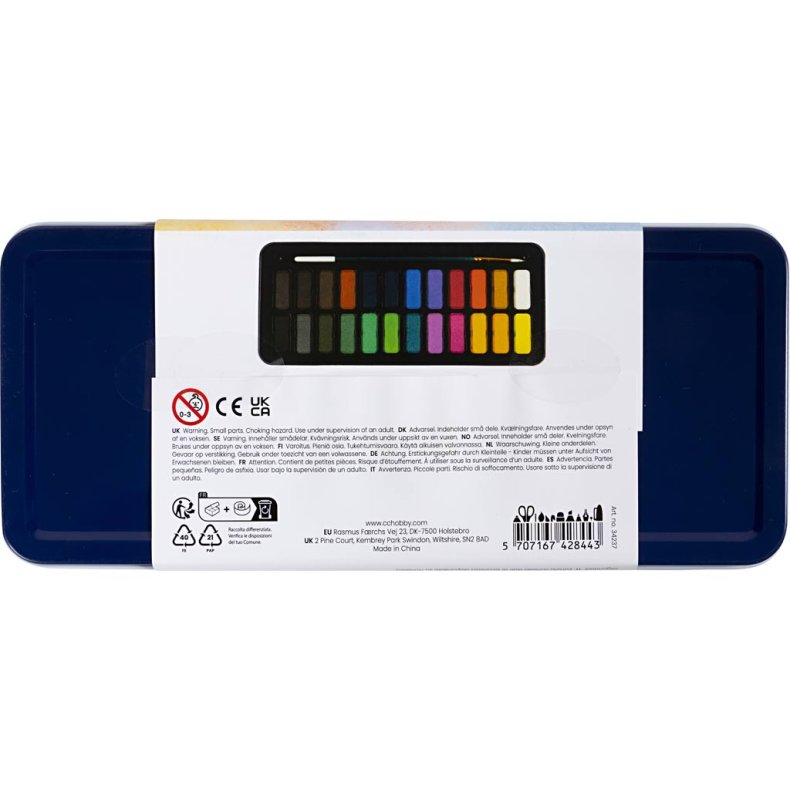 Akvarels&aelig;t, str. 12x30 mm, ass. farver, 24 frv./ 1 pk.