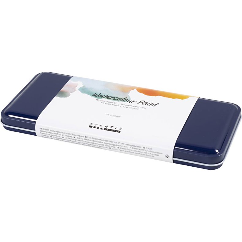 Akvarels&aelig;t, str. 12x30 mm, ass. farver, 24 frv./ 1 pk.