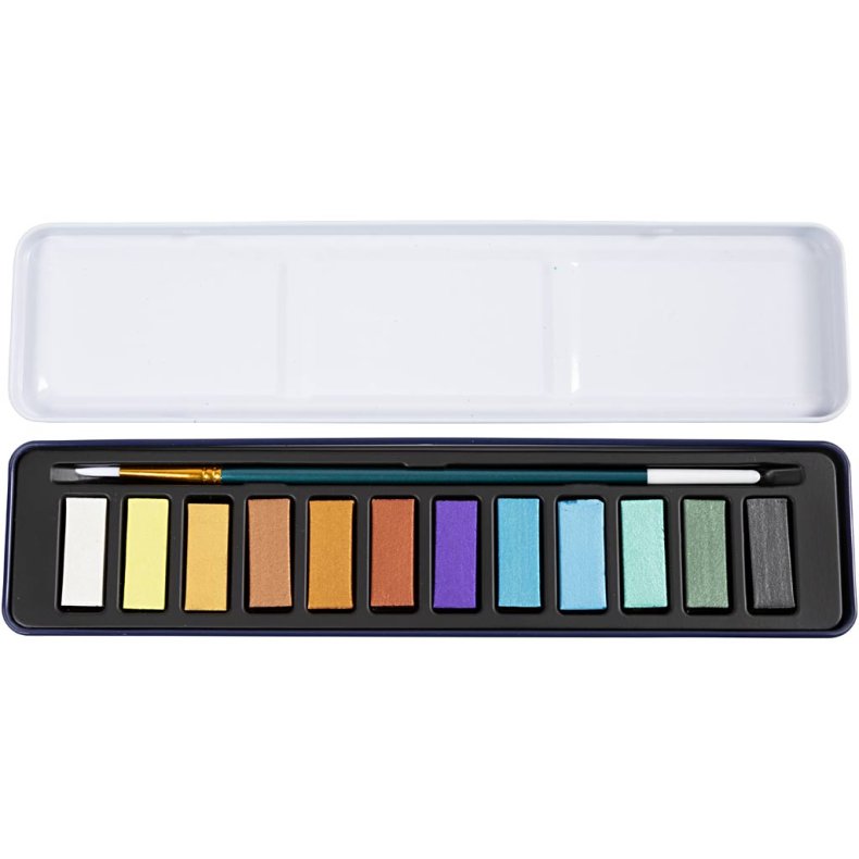 Akvarels&aelig;t, metallicfarver, 12 frv./ 1 pk.