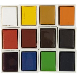 Art Akvarelfarver, &frac12;-pan, str. 10x15x20 mm, standardfarver, 12 frv./ 1 pk.