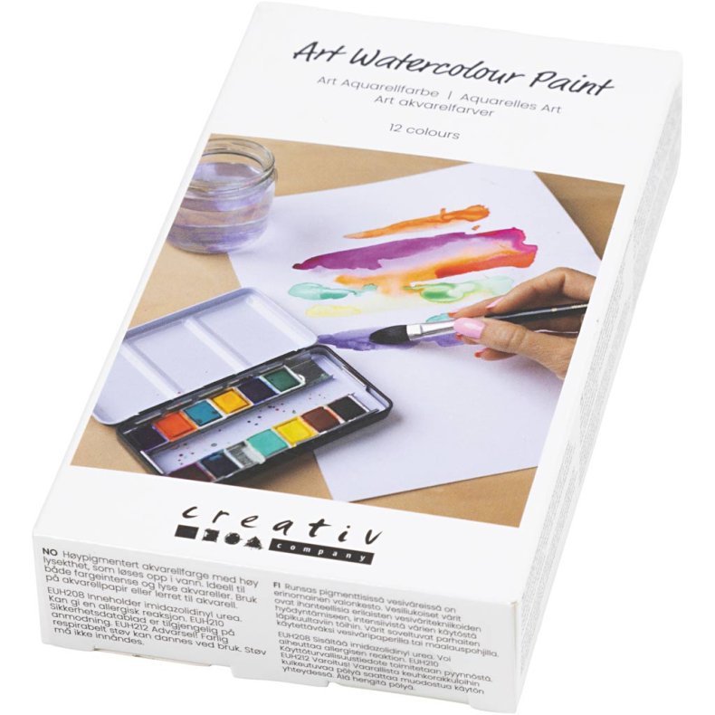 Art Akvarelfarver, &frac12;-pan, Blomster og landskaber, str. 10x15x20 mm, ass. farver, 12 frv./ 1 stk.