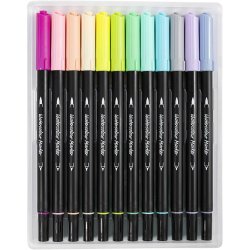 Akvareltusch, Pastel, streg 2+4-8 mm, ass. farver, 12 stk./ 1 pk.