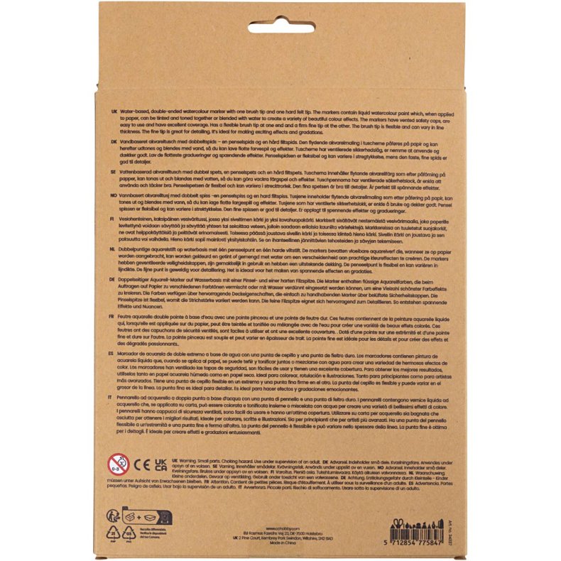 Akvareltusch, Pastel, streg 2+4-8 mm, ass. farver, 12 stk./ 1 pk.