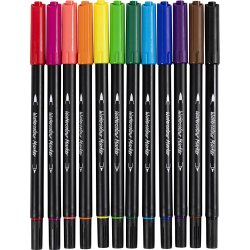 Akvareltusch, streg 2+4-8 mm, standardfarver, 12 stk./ 1 pk.