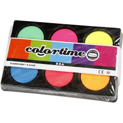 Vandfarve, H: 16 mm, diam. 44 mm, neonfarver, 1 pk.