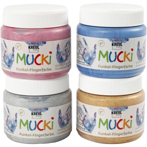 Mucki Fingermaling, metallic blå, metal guld, metallic rosa, metal sølv, 4x150 ml/ 1 pk.