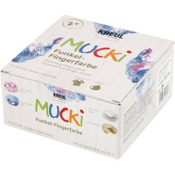 Mucki Fingermaling, metallic bl&aring;, metal guld, metallic rosa, metal s&oslash;lv, 4x150 ml/ 1 pk.