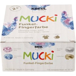 Mucki Fingermaling, metallic bl&aring;, metal guld, metallic rosa, metal s&oslash;lv, 4x150 ml/ 1 pk.