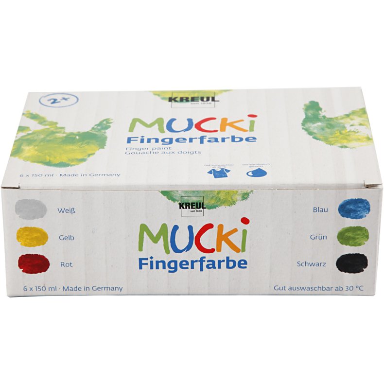 Mucki Fingermaling, ass. farver, 6x150 ml/ 1 pk.