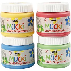 Muck Finger- og tekstilmaling, bl&aring;, gr&oslash;n, r&oslash;d, gul, 4x150 ml/ 1 pk.