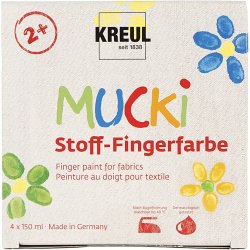 Muck Finger- og tekstilmaling, bl&aring;, gr&oslash;n, r&oslash;d, gul, 4x150 ml/ 1 pk.