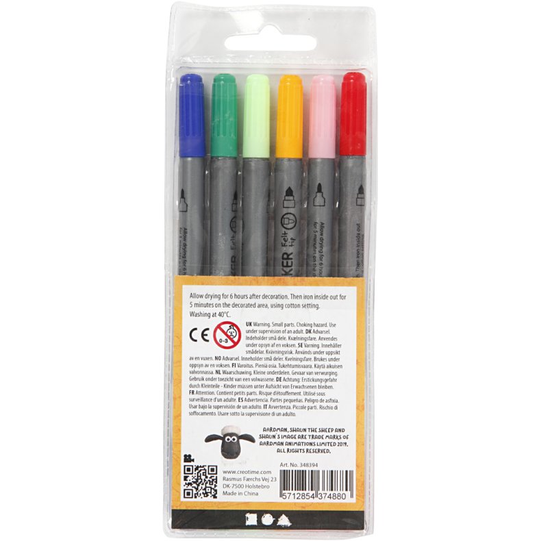 Tekstiltusch, streg 2,3+3,6, ass. farver, 6 stk./ 1 pk.