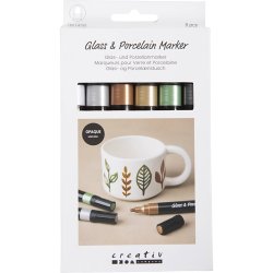 Glas- og Porcel&aelig;nstusch, metallic, streg 1-4 mm, d&aelig;kkende, metallicfarver, 6 stk./ 1 pk.