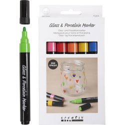 Glas- og Porcel&aelig;nstusch, streg 1-4 mm, halvd&aelig;kkende, colorful, 6 stk./ 1 pk.