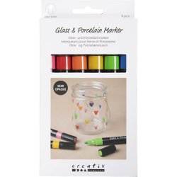Glas- og Porcel&aelig;nstusch, streg 1-4 mm, halvd&aelig;kkende, colorful, 6 stk./ 1 pk.