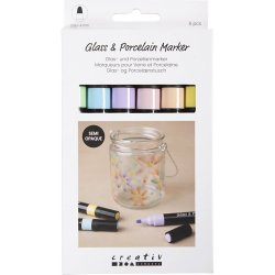 Glas- og Porcel&aelig;nstusch, streg 1-4 mm, halvd&aelig;kkende, pastelfarver, 6 stk./ 1 pk.