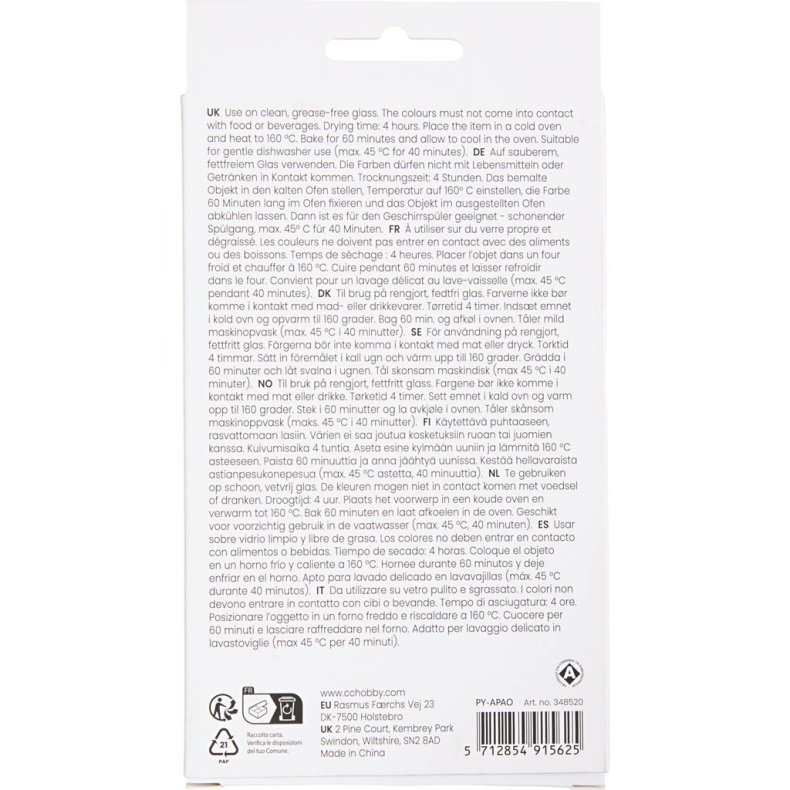 Glas- og Porcel&aelig;nstusch, streg 1-4 mm, halvd&aelig;kkende, pastelfarver, 6 stk./ 1 pk.