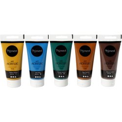 Art Akrylmaling, Naturfarver, halvblank, ass. farver, 5x75 ml/ 1 pk.