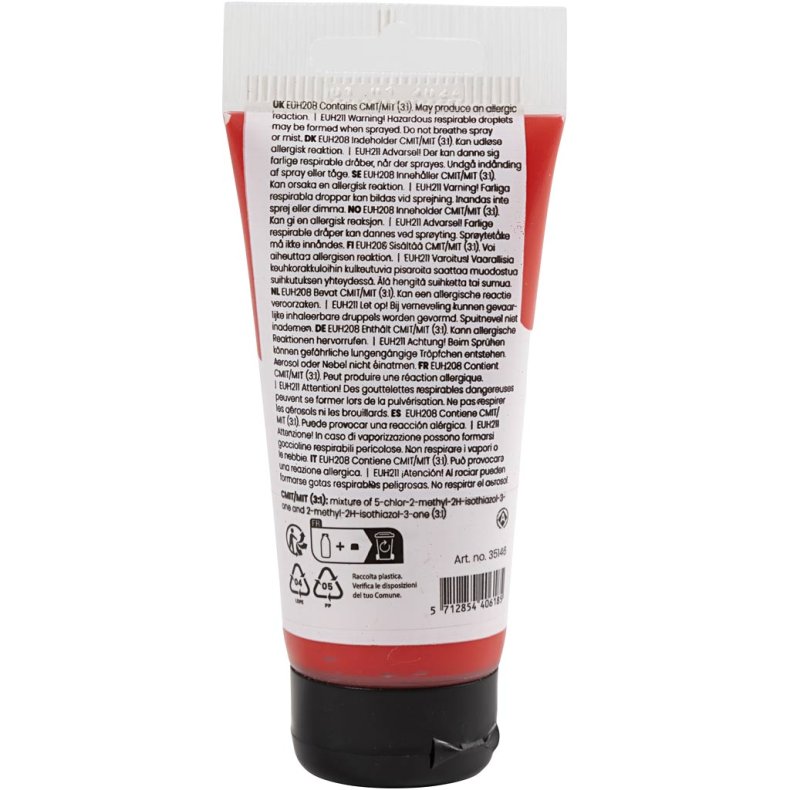 Art Akrylmaling, halvblank, halvd&aelig;kkende, kadmium r&oslash;d, 75 ml/ 1 fl.