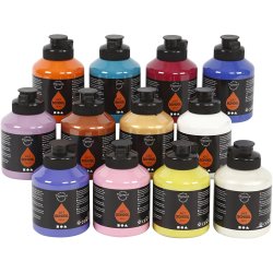 Akrylmaling , halvblank, suppleringsfarver, 12x500 ml/ 1 pk.