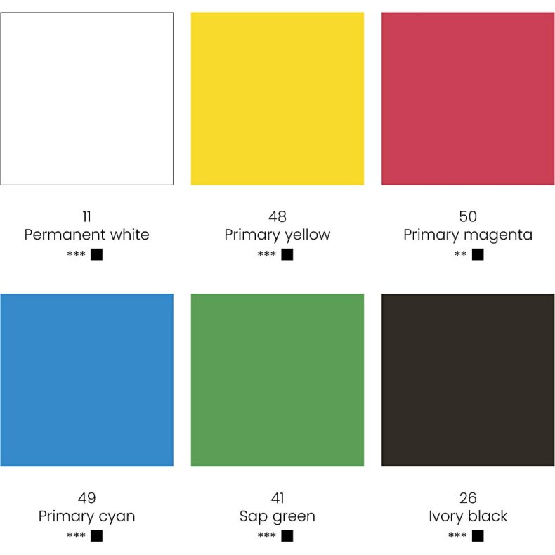 Gouachemaling, standardfarver, 6x20 ml/ 1 pk.