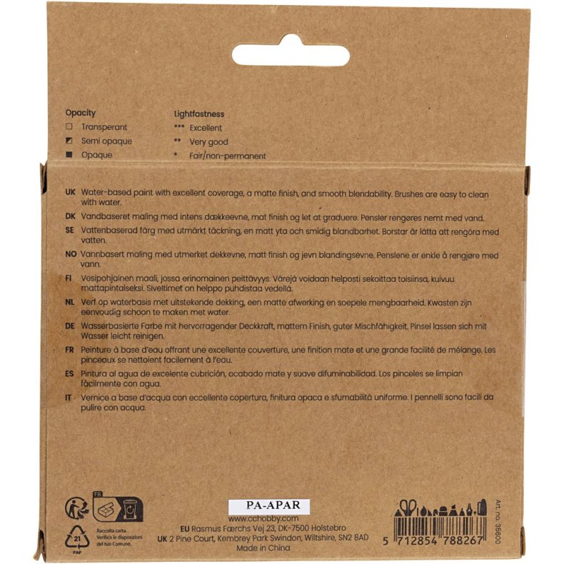 Gouachemaling, standardfarver, 6x20 ml/ 1 pk.