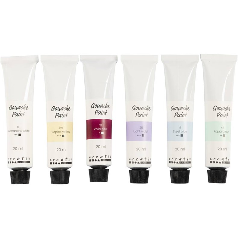 Gouachemaling, pastelfarver, 6x20 ml/ 1 pk.