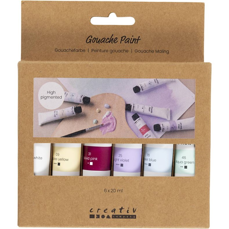 Gouachemaling, pastelfarver, 6x20 ml/ 1 pk.