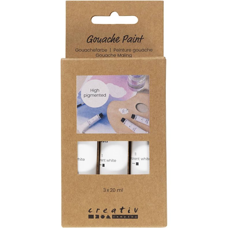 Gouachemaling, hvid, 3x20 ml/ 1 pk.