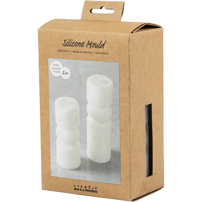 Silikoneform, Rillet cylinder med bue, H: 11+14 cm, diam. 4+4 cm, 2 stk./ 1 pk.