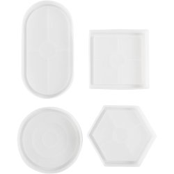 Silikoneform, Firkant, cirkel, hexagon og oval, H: 1-1,5 cm, diam. 9-11,2 cm, 4 stk./ 1 pk.