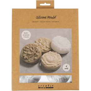 Silikoneform, Rund med blomstermotiv , L: 6,8 cm, B: 2,3 cm, 4 stk./ 1 pk.