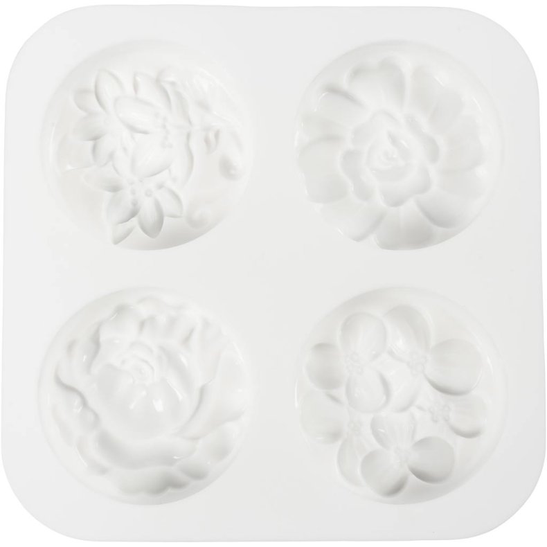 Silikoneform, Rund med blomstermotiv , L: 6,8 cm, B: 2,3 cm, 4 stk./ 1 pk.