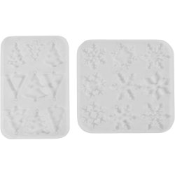 Silikoneform, Iskrystaller og juletr&aelig;er, H: 0,3 cm, B: 3,5+4,7 cm, med hul til oph&aelig;ng, mat transparent, 2 stk./ 1 stk.