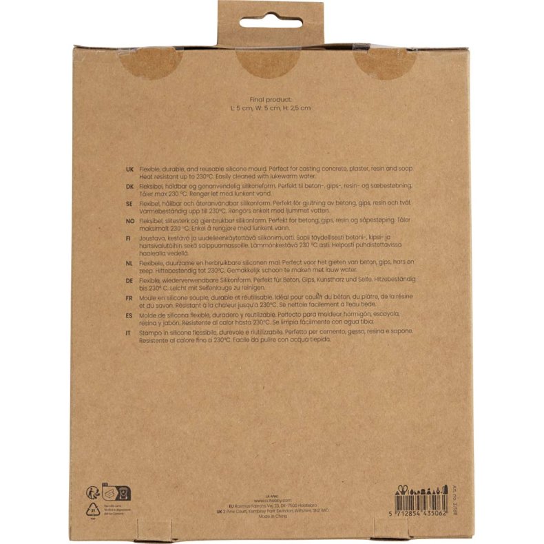Silikoneform, H: 2,5 cm, L: 5 cm, B: 5 cm, 60 ml, 1 stk.