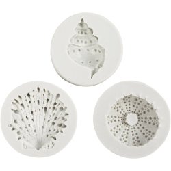 Silikoneform, S&oslash;pindsvin, konkylie, musling, H: 1,5-2 cm, diam. 3,5-6 cm, 3 stk./ 1 pk.