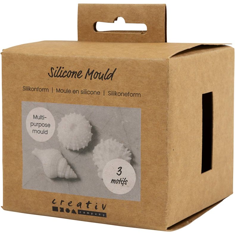 Silikoneform, S&oslash;pindsvin, konkylie, musling, H: 1,5-2 cm, diam. 3,5-6 cm, 3 stk./ 1 pk.