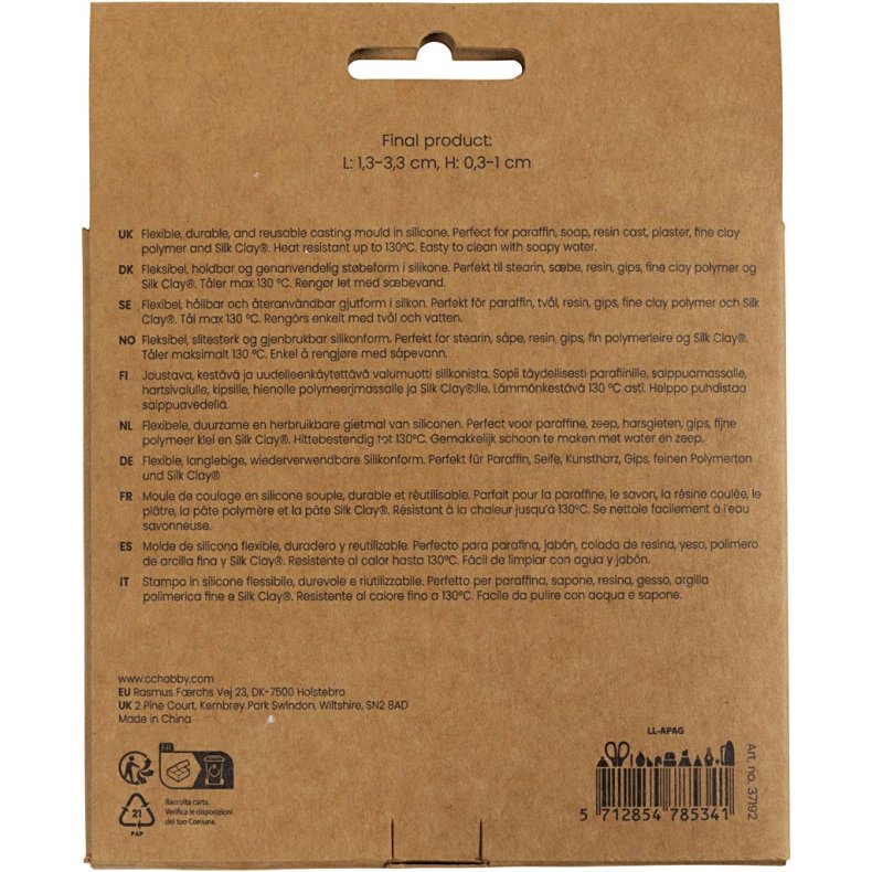 Silikoneform, S&oslash;stjerne, konkylie, muslingeskal, H: 0,3-1 cm, L: 1,3-3,3 cm, 2 stk./ 1 pk.