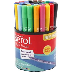 Berol Colourfine Tusch, diam. 10 mm, streg 0,3-0,7 mm, ass. farver, 42 stk./ 1 ds.