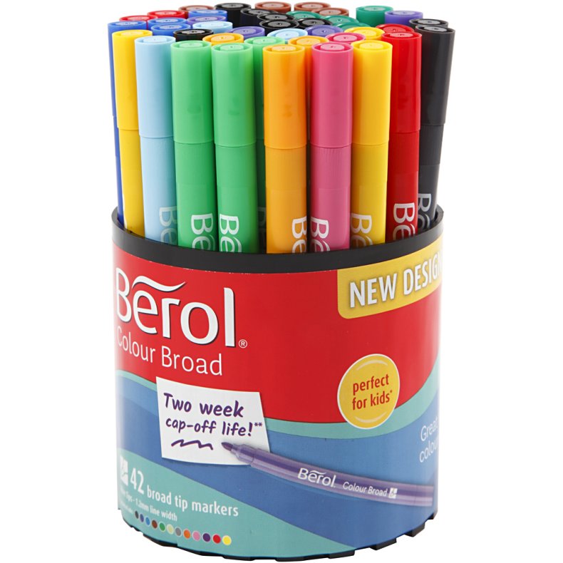 Berol Colourfine Tusch, diam. 10 mm, streg 0,3-0,7 mm, ass. farver, 42 stk./ 1 ds.