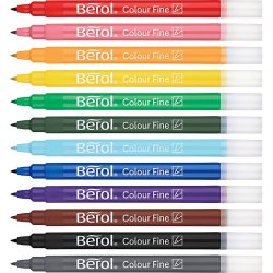 Berol Colourfine Tusch, diam. 10 mm, streg 0,3-0,7 mm, ass. farver, 42 stk./ 1 ds.