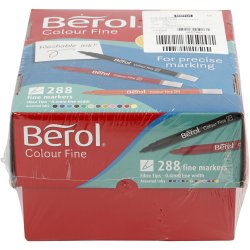 Berol Colourfine Tusch, streg 0,3-0,7 mm, ass. farver, 288 stk./ 1 pk.