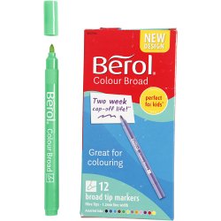 Berol Colourbroad Tusch, diam. 10 mm, streg 1-1,7 mm, ass. farver, 12 stk./ 1 pk.