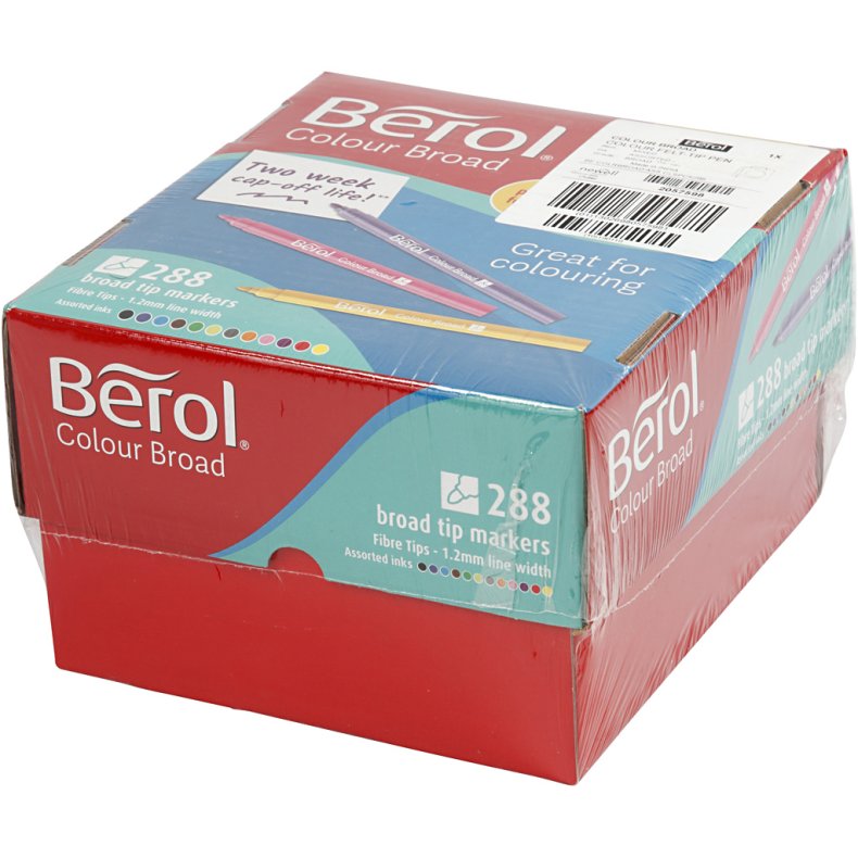 Berol Colourbroad Tusch, streg 1-1,7 mm, ass. farver, 288 stk./ 1 pk.