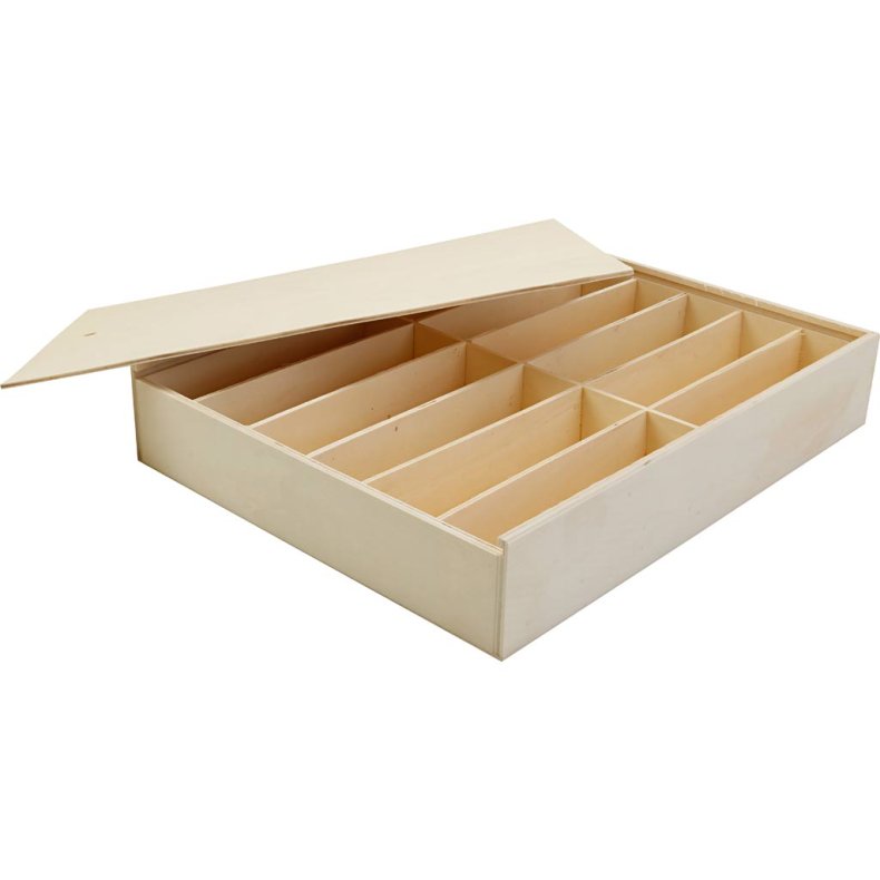 Tr&aelig;boks med l&aring;g 12 rum, H: 8,5 cm, L: 32,5 cm, B: 36 cm